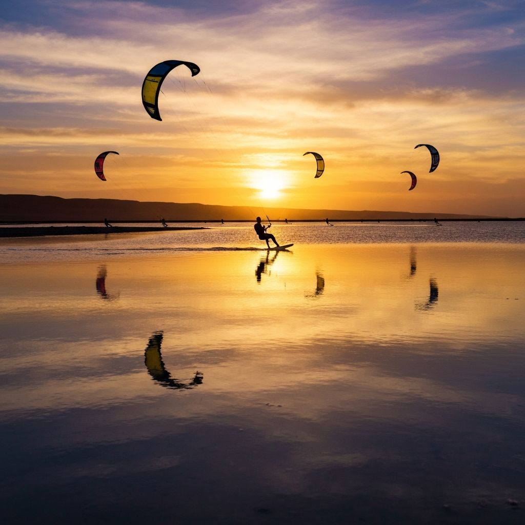 Coucher de soleil sur la lagune de Dakhla